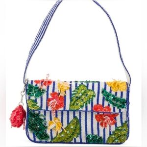 💕🔹️ Made in India🔹 Hibiscus Floral Flowers Tropical Leaves Striped Beaded Bag